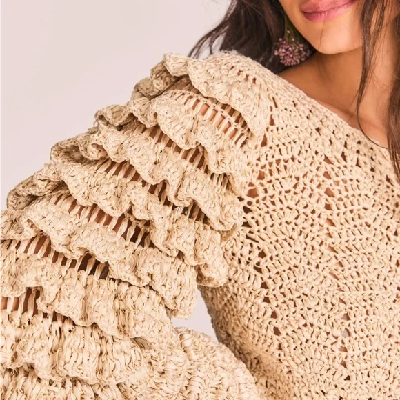 LoveShackFancy Junice Crop Cardigan in Sand